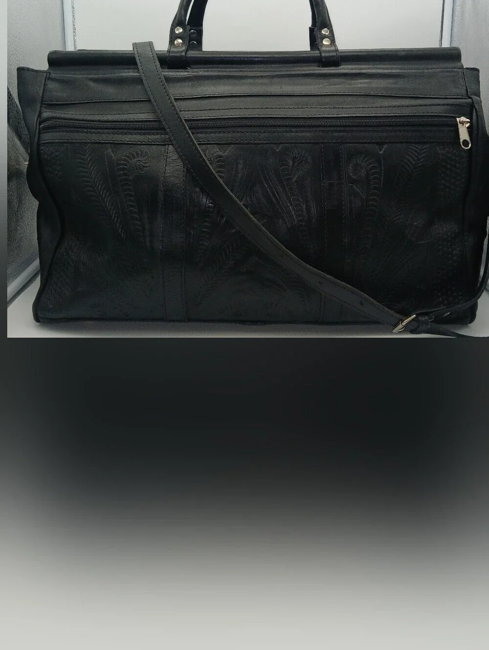 Ropin West Black Hand-tooled Leather Duffle/Carry-on 741 Bag